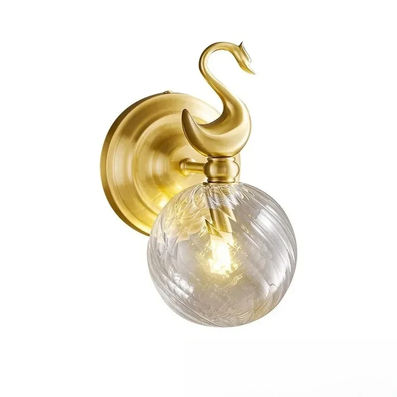 

All copper wall lamp bedroom light luxury background wall decoration creative simple designer swan bedside lamp