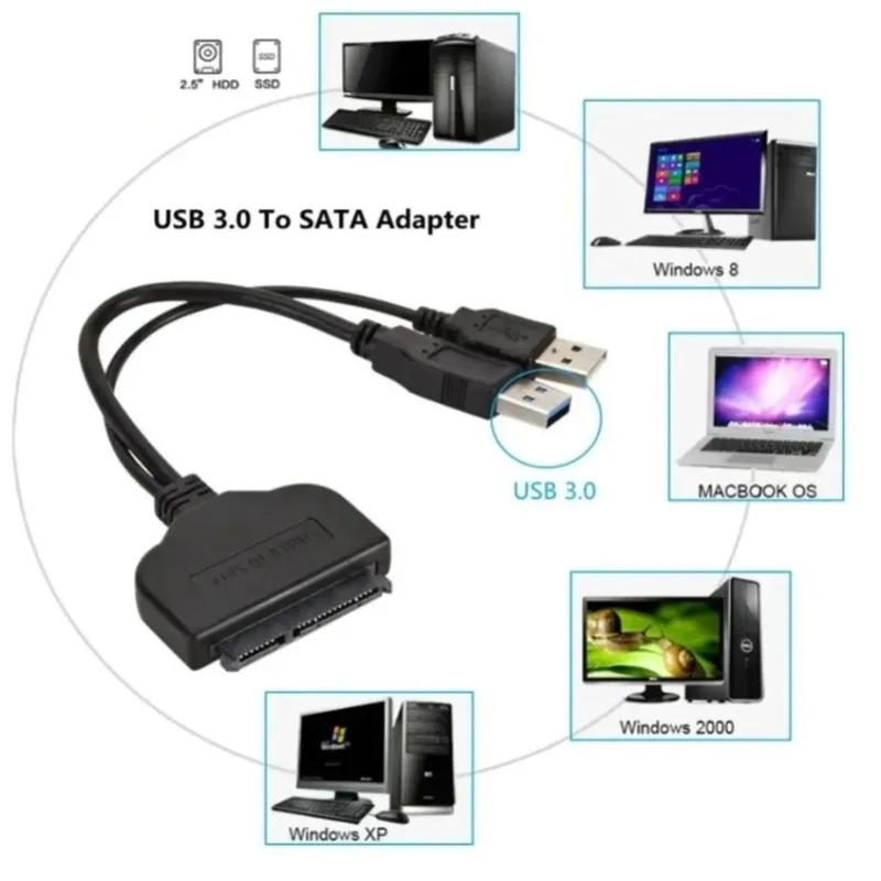 Kabel GRWIBEOU USB 22PinSATA, adapter SATA na USB 3.0 i 2.0, złącza obsługujące dyski SSD i HDD 2,5 cala, adapter SATA na USB