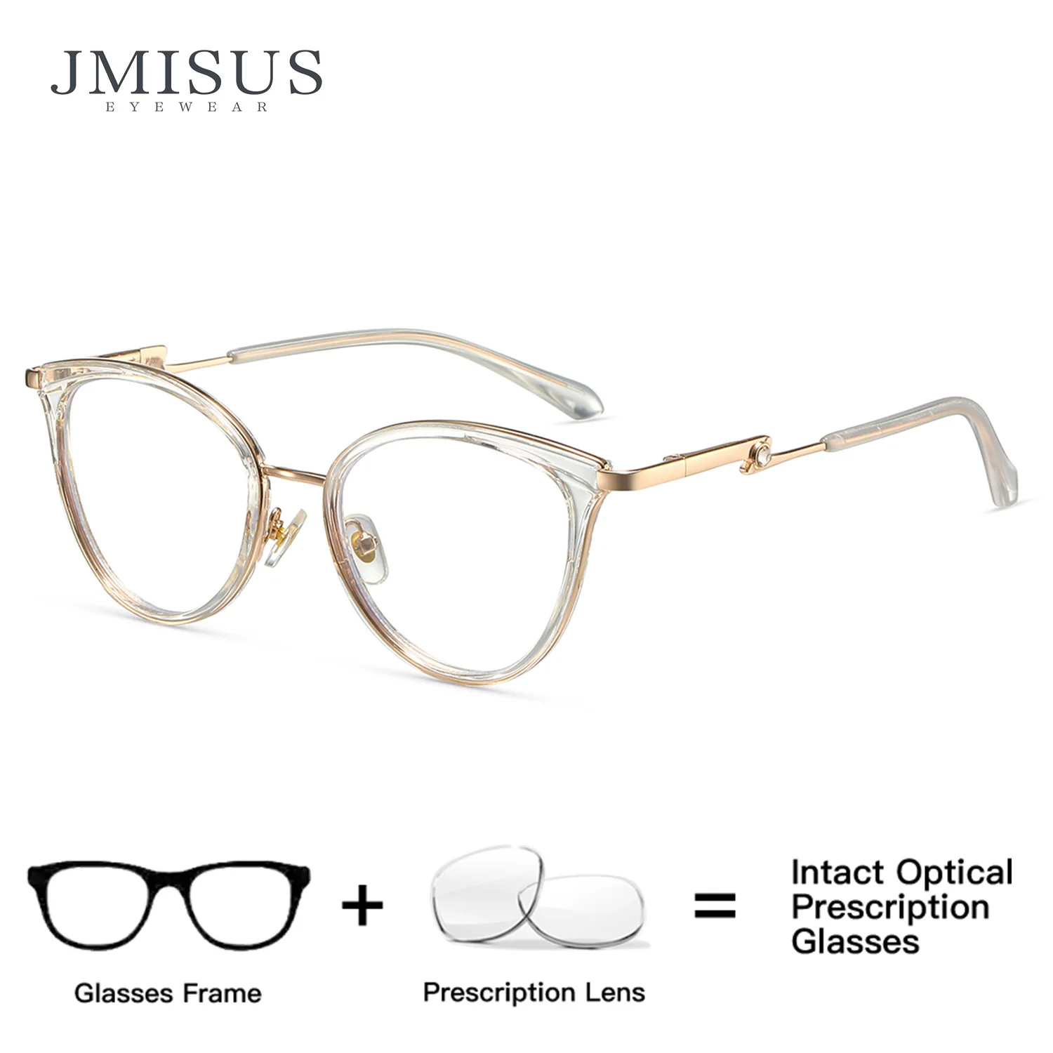 JMISUS Custom Round Ultralight Metal Optical Glasses for Woman Blue Light Filter Oval Progressive Prescription Eyewear