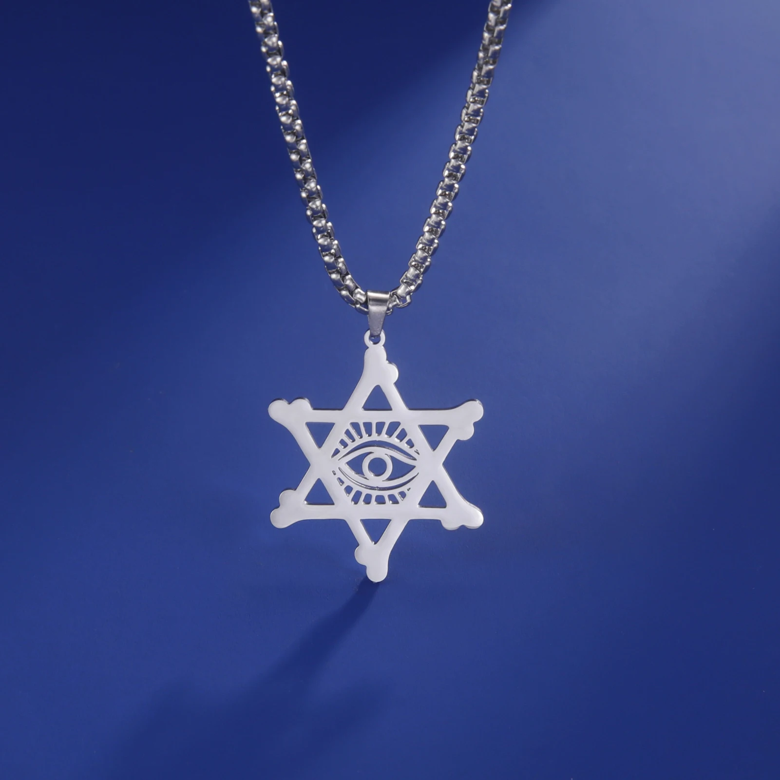 Star of David Necklace for Men Stainless Steel Devil Demon Eye of God Evil Eye Hexagram Pendants Vintage Jewish Jewelry