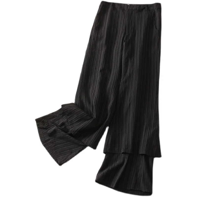 Design Sensation Pantaloni casual Donna Autunno Inverno Gamba dritta Street Sle Bla Pantaloni a gamba larga testurizzati a nove punti