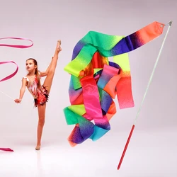 4M Gymnastics Streamer Baton Stick Twirling Dance Ribbons Rainbow Color Sparkling Performance Props for Children Art Dances
