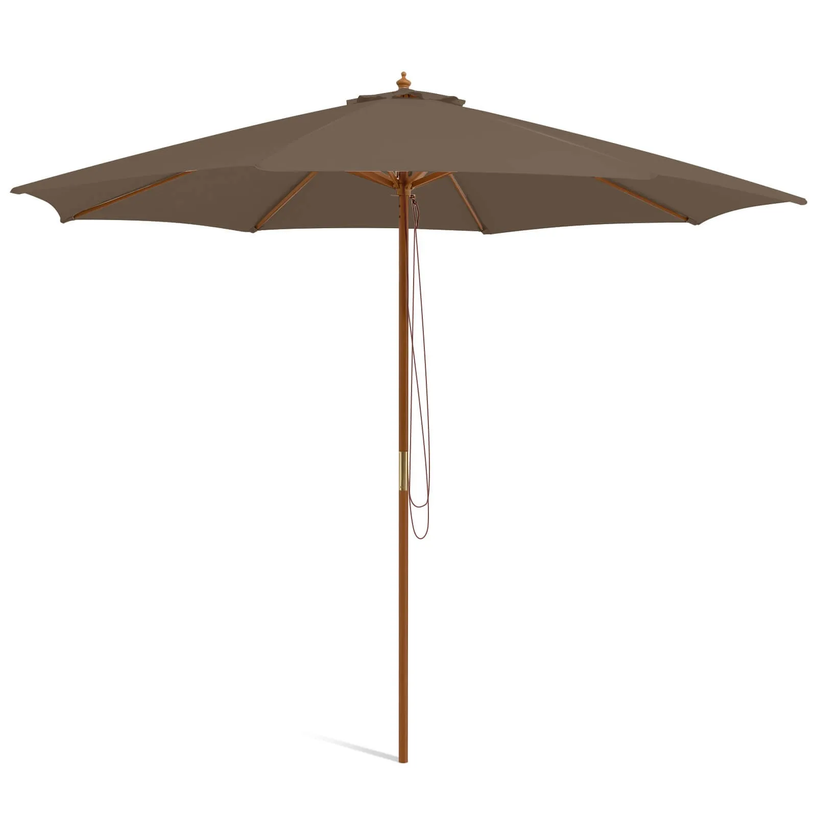 

10FT Patio Wooden Market Table Umbrella Pulley with 8 Bamboo Ribs Sunshade