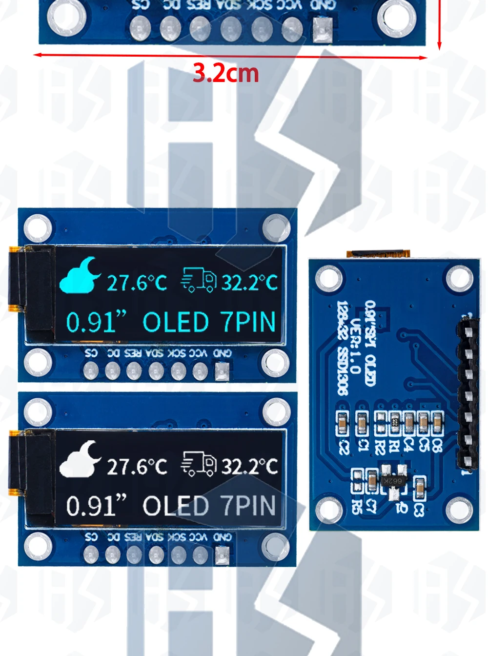 1~10PCS 0,91 Zoll OLED-Modul 0,91' Weiß Blau Gelb OLED 128X32 OLED LCD LED-Anzeigemodul 0,91' IIC-Kommunikation EGBO – Detail 21
