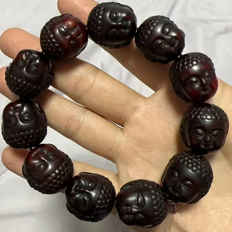 Yak Skull Horn Caving Engraved Baby Buddha Head Bracelet Retro Horn Caving Antique Distressed Playing String