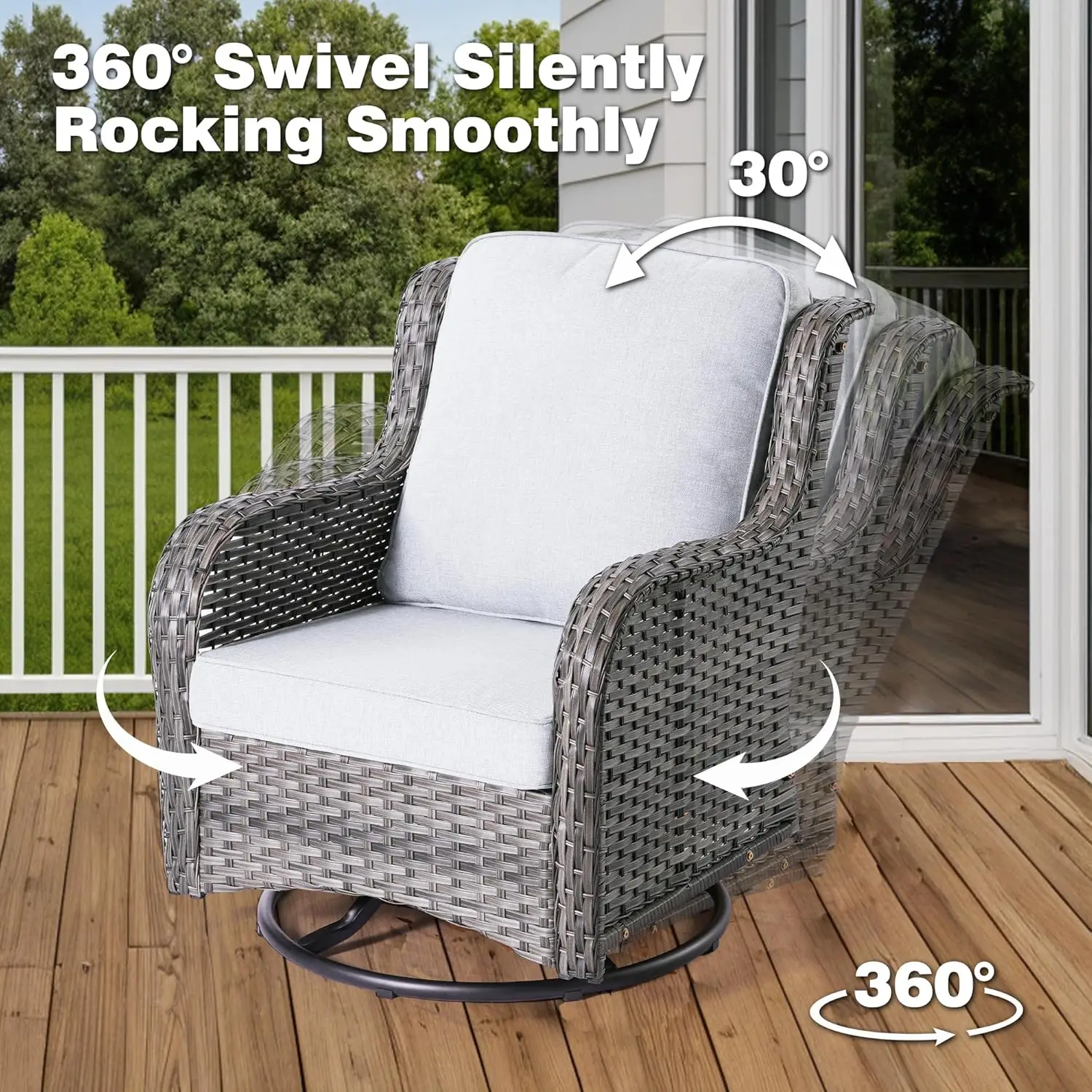 Patio Furniture Set, Outdoor Wicker High Back Sofa with Swivel Rocking Chairs, Ottomans, Comfy Cushions, All Weather