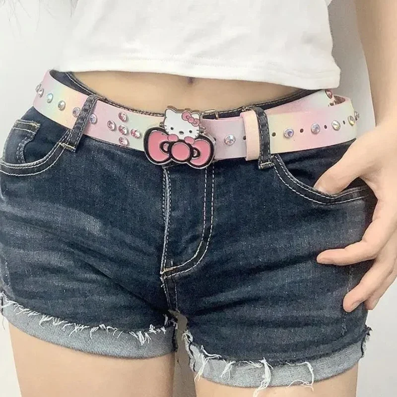 Hello Kitty Belt Cute Girl Fashion Rhinestone Sparkly Belt Versatile jeans belt accessories