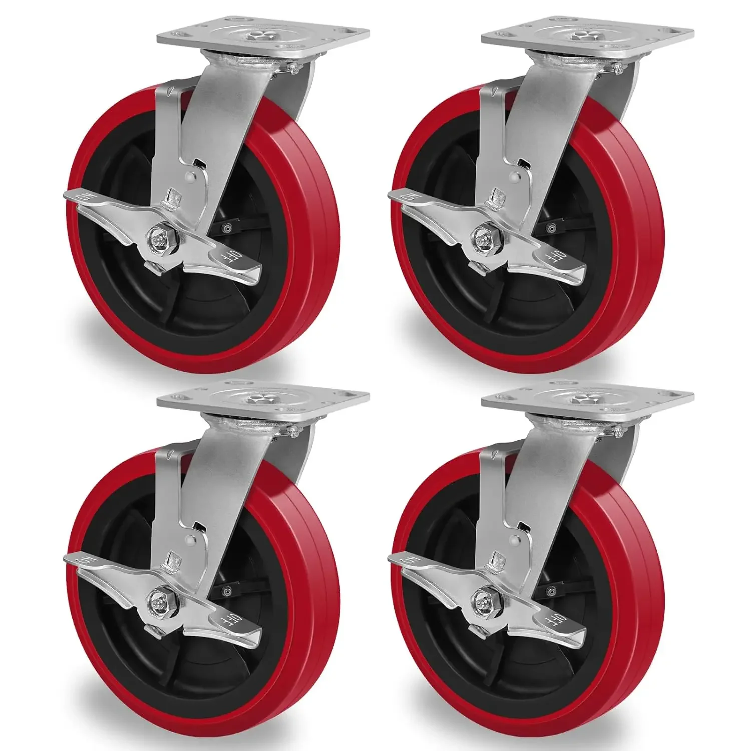 Heavy Duty Casters Set of 4, Polyurethane Caster Wheel on Industrial Polyolefin Center Core,Load Capacity 4000lbs, Caster Wheels