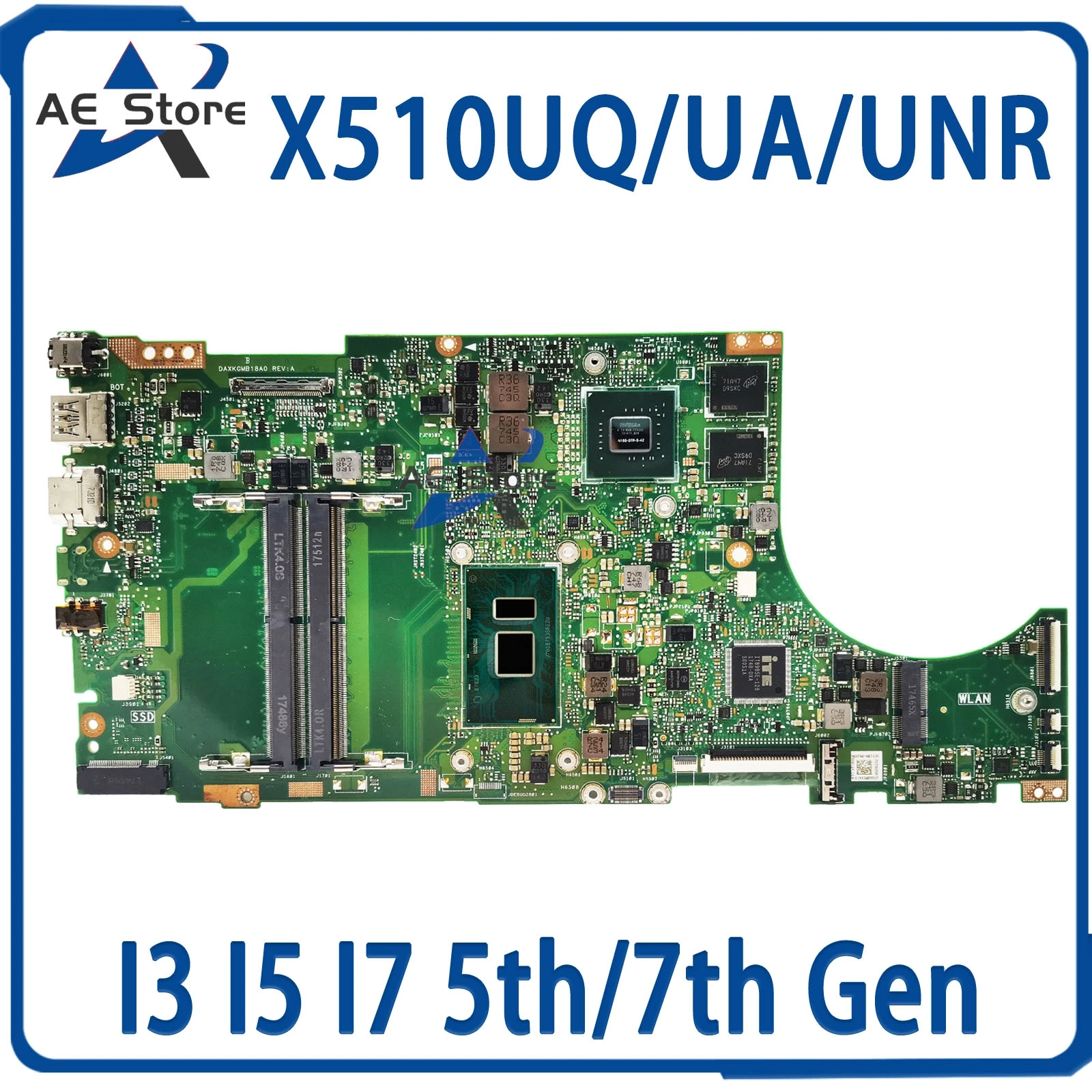 X510UQ Mainboard Vivobook 15 X510 X510UN X510UA X510UNR X510UF F510U VM510UA X510UR S510UN S5100U Laptop Motherboard I3 I5 I7