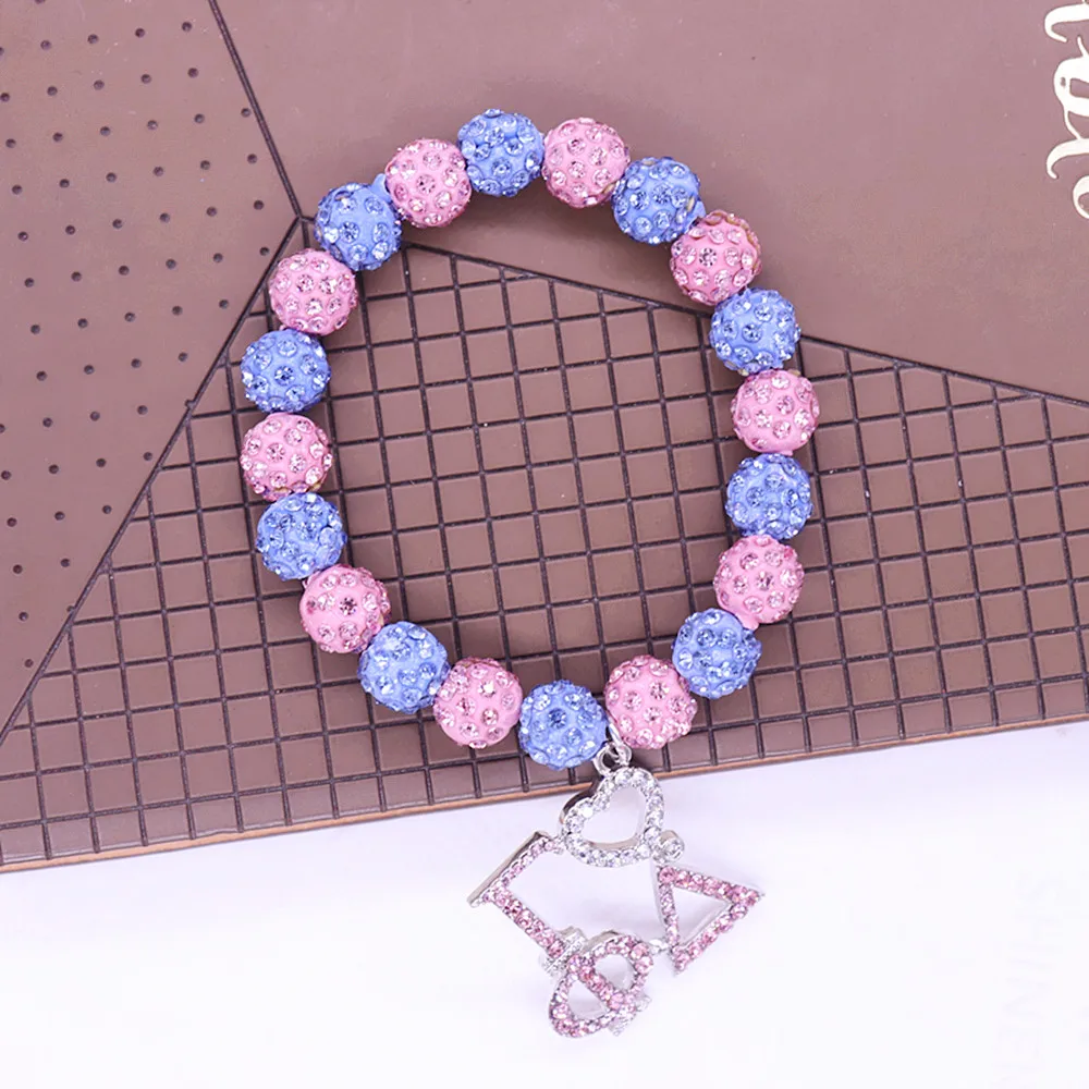 Drop Sale Baby Pink Blue Crystal Beads Love Greek Letters Group Gamma Phi Delta Society Bracelet Adjustable