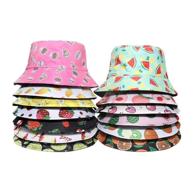 2022 New Fruit Print Bucket Hat Spring and Summer Outdoor Sun Hats Cute Strawberry Watermelon Cherry Fisherman Cap Men Bonnet