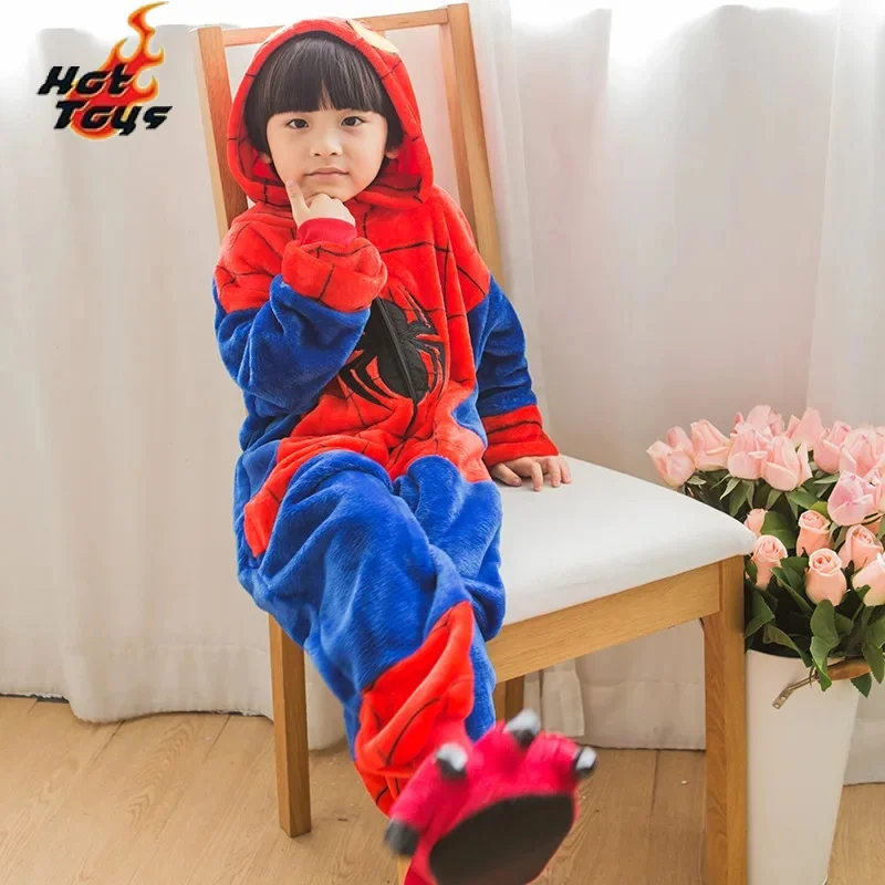 Spider Man Costume Pajamas Adult Spiderman Cosplay Costume Nightgown Home Flanne Hooded Sleepwear Jumpsuit Pajamas for Women Men