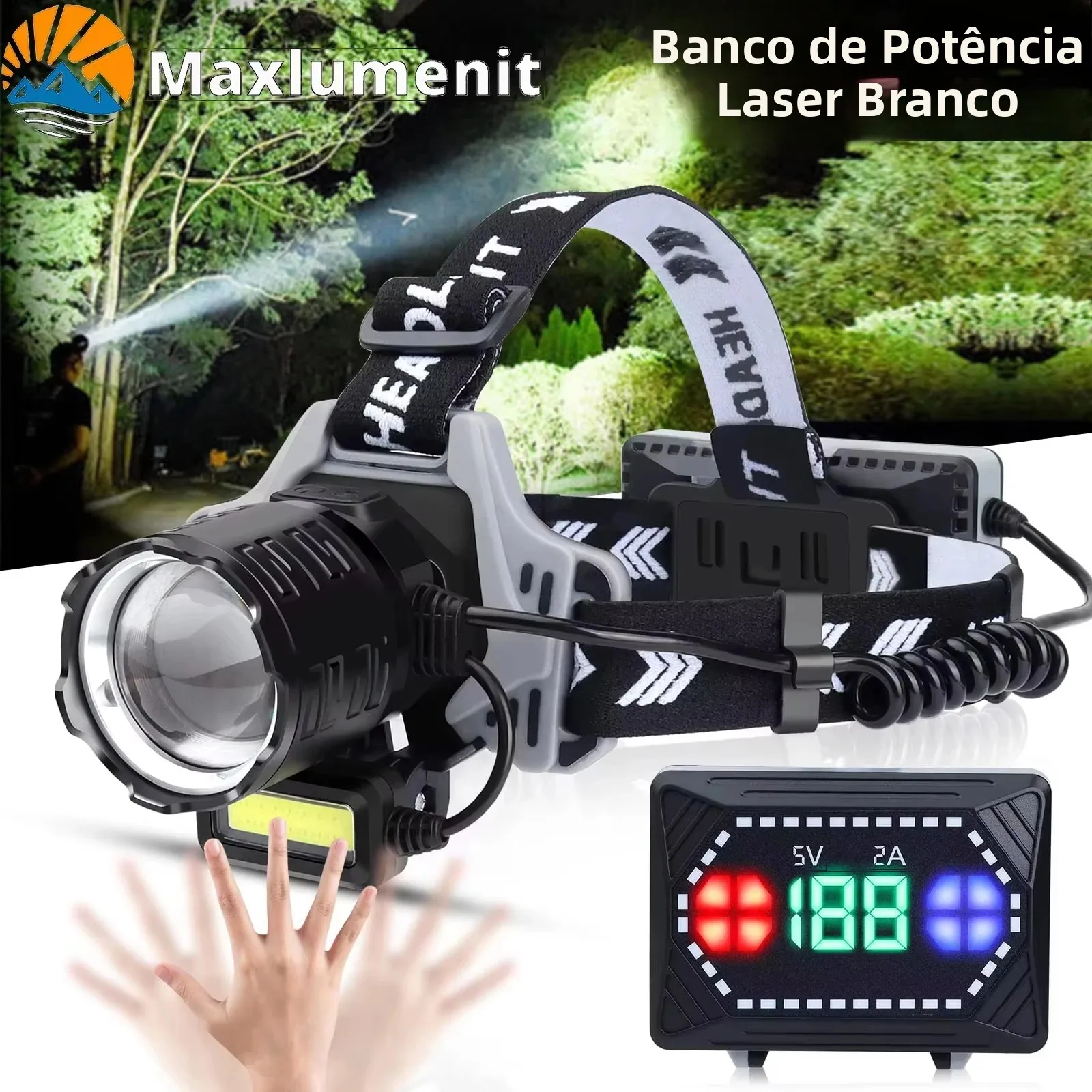 12000ルーメン超高輝度ledヘッドランプ、モーションセンサー搭載、射程1500m、ipx7防水ヘッドランプ、キャンプや釣りに最適