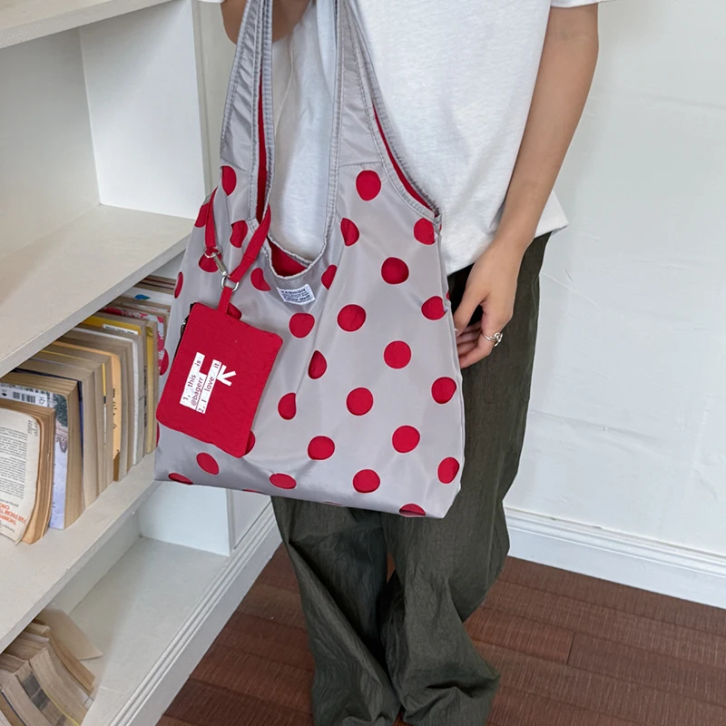 Polka Dot Schultertasche mit passender Handtasche, Damen-Handtasche im Colorblock-Design, leichte, lässige, vielseitige Pendler-Tragetasche – Detail 15