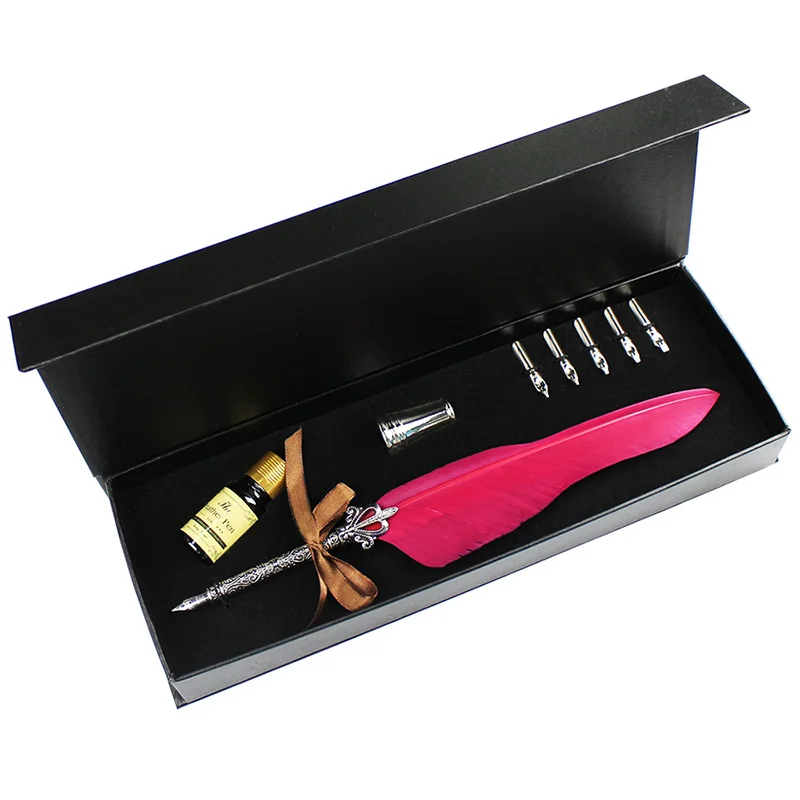 

FEATTY Quill Feather Pen Set Goose Dip Pen Calligraphy Fountain Writing Stationery Gift Set T01GA-S2