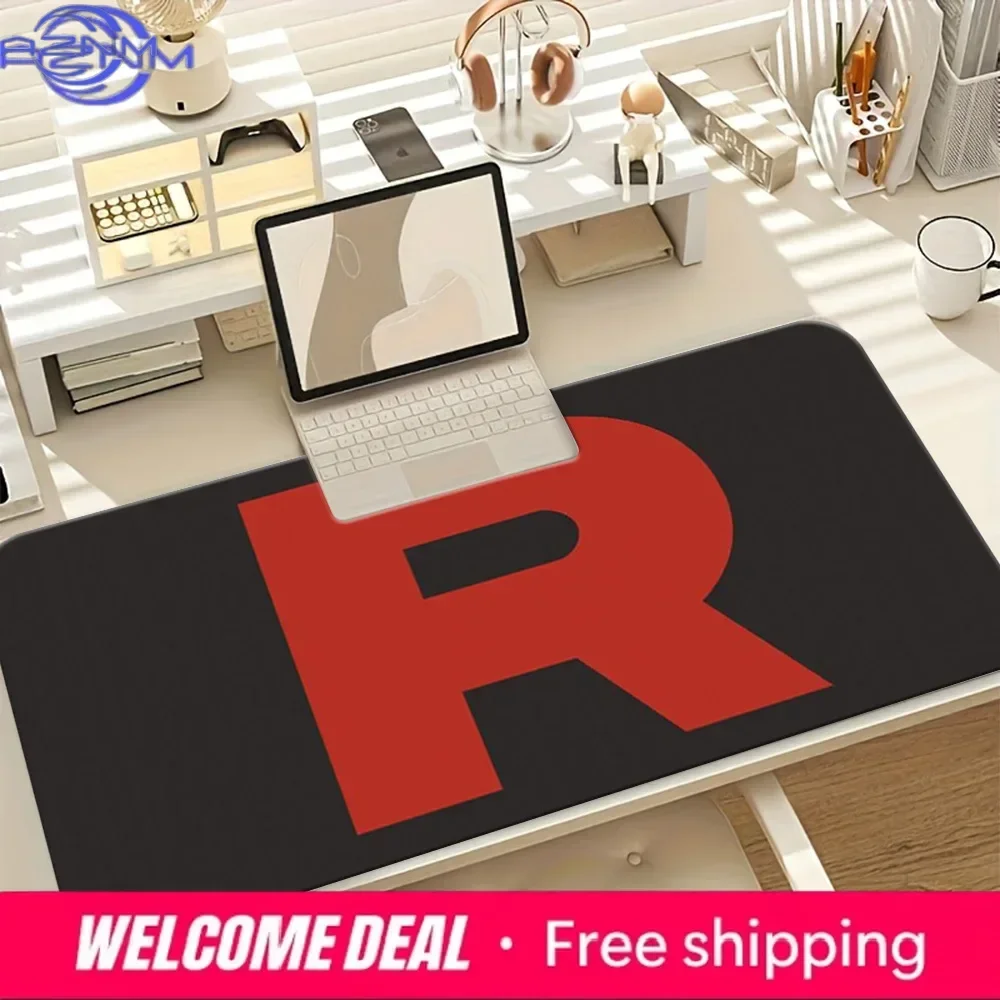 Team Rocket Red R Logo Black Large Mousepad, Rubber Non Slip Extended Gaming Desk Mat, Anime Table Pad for Laptop Office Desktop