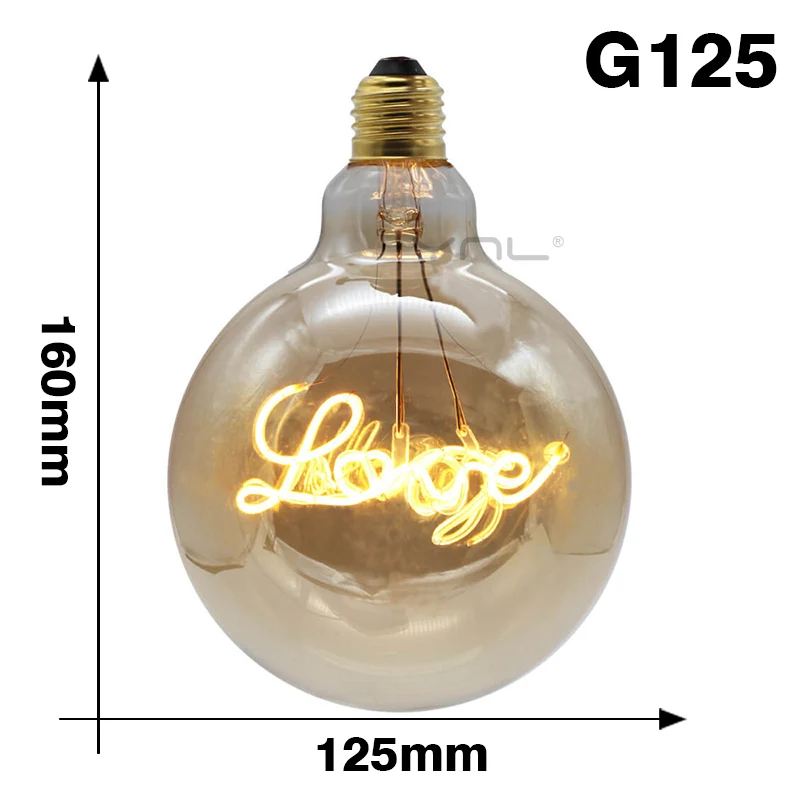 Retro Edison LED Light Bulb E27 220V G125 LED Love Lamp Vintage Glass Light Bulbs Room Home Indoor Holiday Wedding Decora Lamp