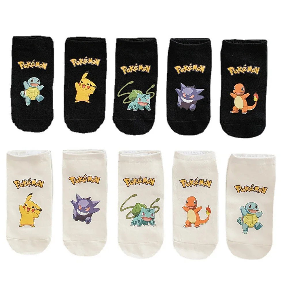 Cartoon Short Socks Anime Couple Model Color Hot Stamping Pokémon Gift Box Female Pokemon Cotton Crew Socks Action Toy Figures