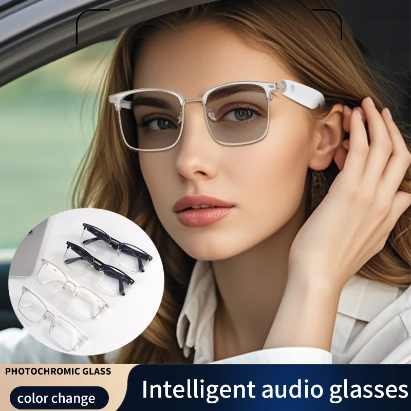 JT-GS13 AI Audio Wireless Smart Glasses Photochromic Lens Outdoor Color Change Intelligent Bluetooth Eyeglasses Nylon Lens