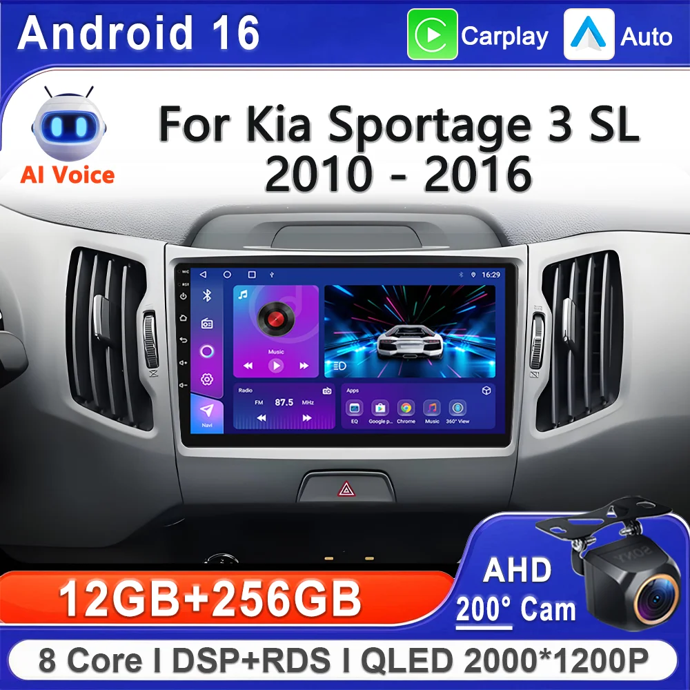 Plug and Play For Kia Sportage 3 SL 2010 - 2016 Android 16 Car High-performance CPU GPS Navigation Stereo Head Unit Dash Cam HDR