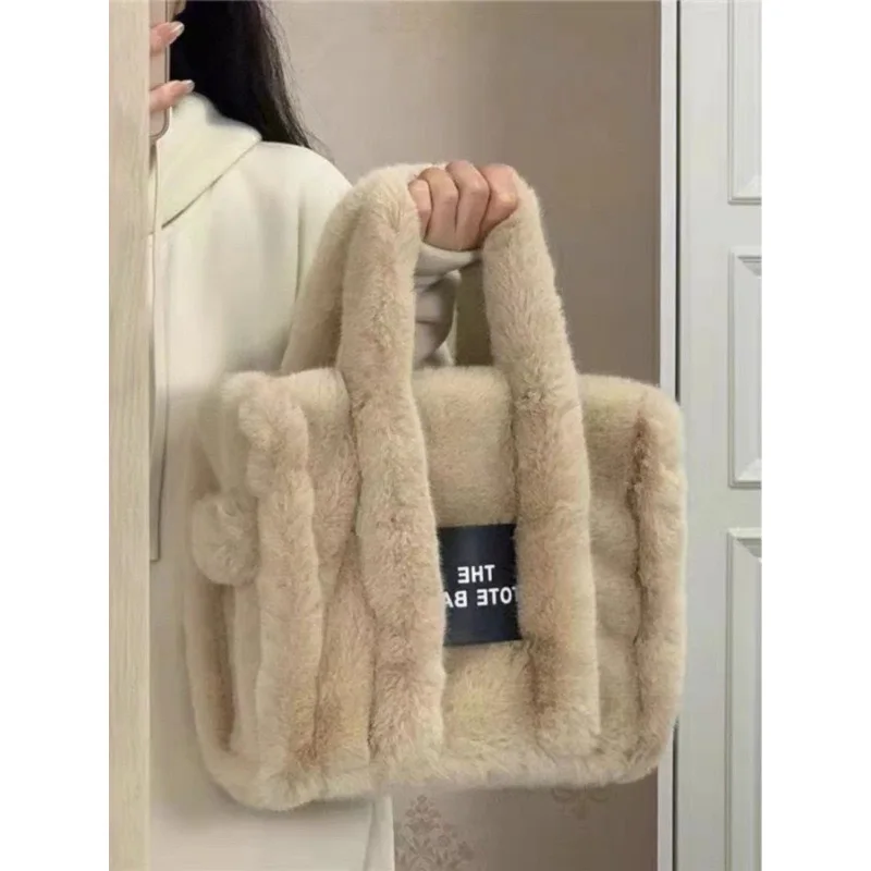 JIAERDI Casual Fur Tote Bag For Women Luxury Handbag  Autumn Winter Plush Messenger Bag Harajuku Aesthetic Shopper Bag Female