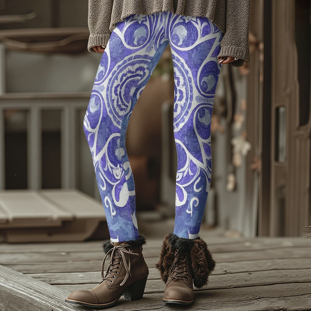 طباعة بيزلي خمر طماق الشتاء النسائية الدافئة سميكة الجوارب الحرارية أنيقة اليوغا الصالة الرياضية المشي لمسافات طويلة السفر ملابس غير رسمية يومية #5