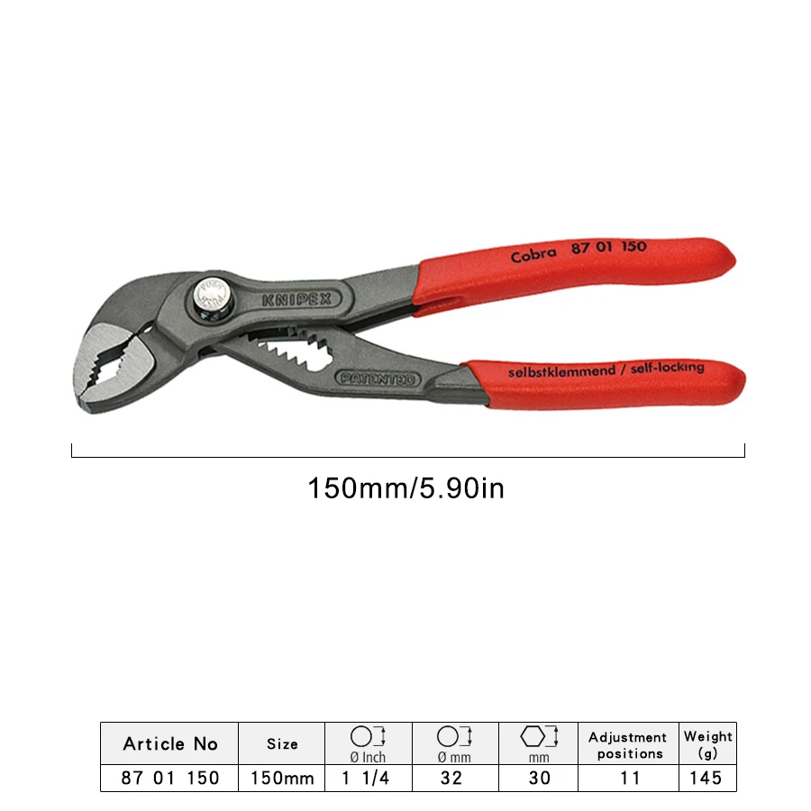 KNIPEX TOOL High-Tech Cobra Water Pump Pliers Adjustment Blend Ergonomic Plier 8701150