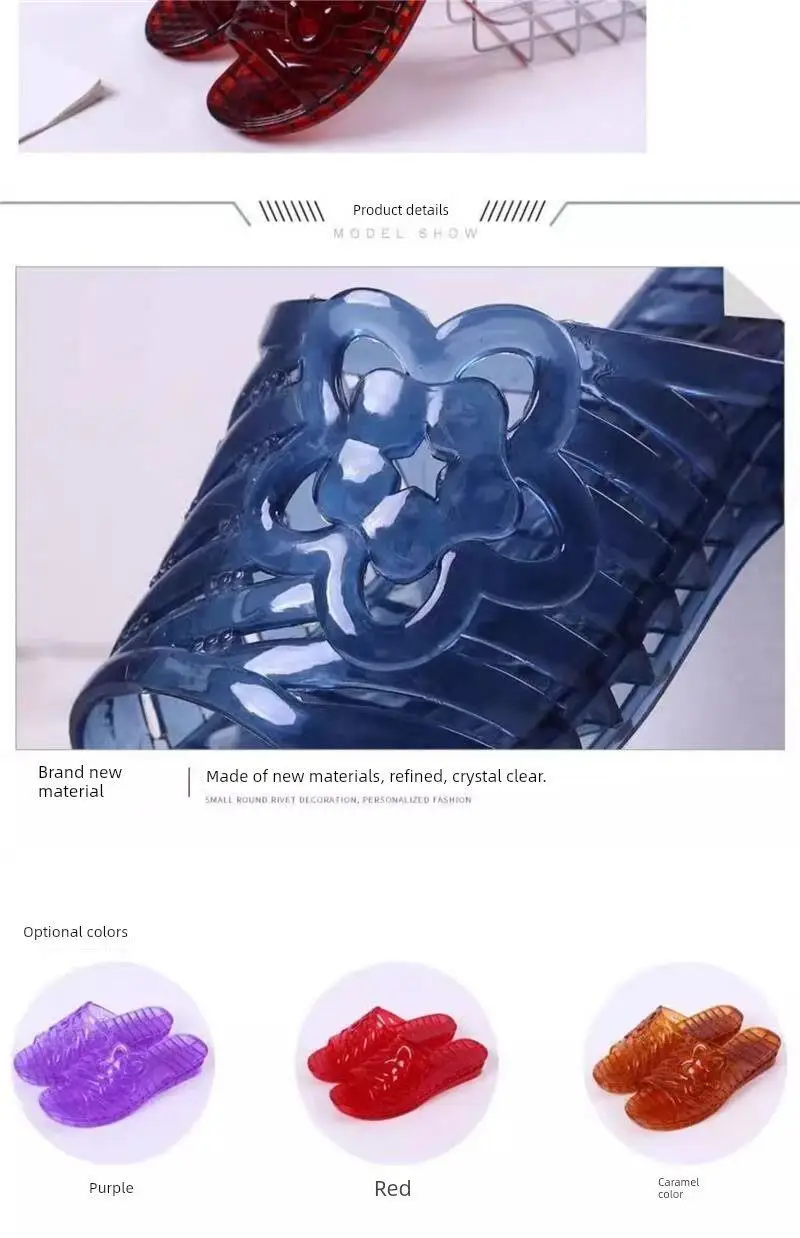 Sandalias de gelatina de cristal para mujer, talla grande, con soporte de plástico, antideslizantes para baño, sandalias de p...