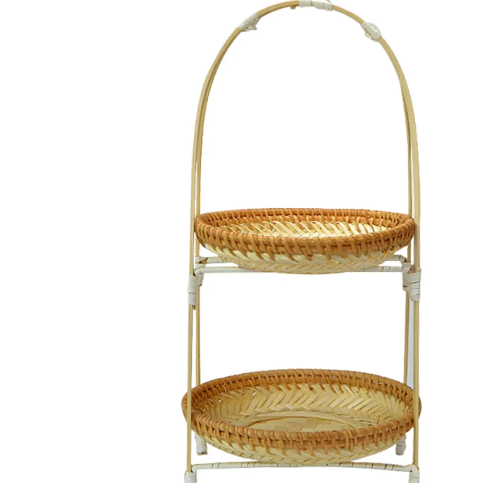 Plateau de panier en bambou avec poignée, panier de rangement tissé rustique polyvalent