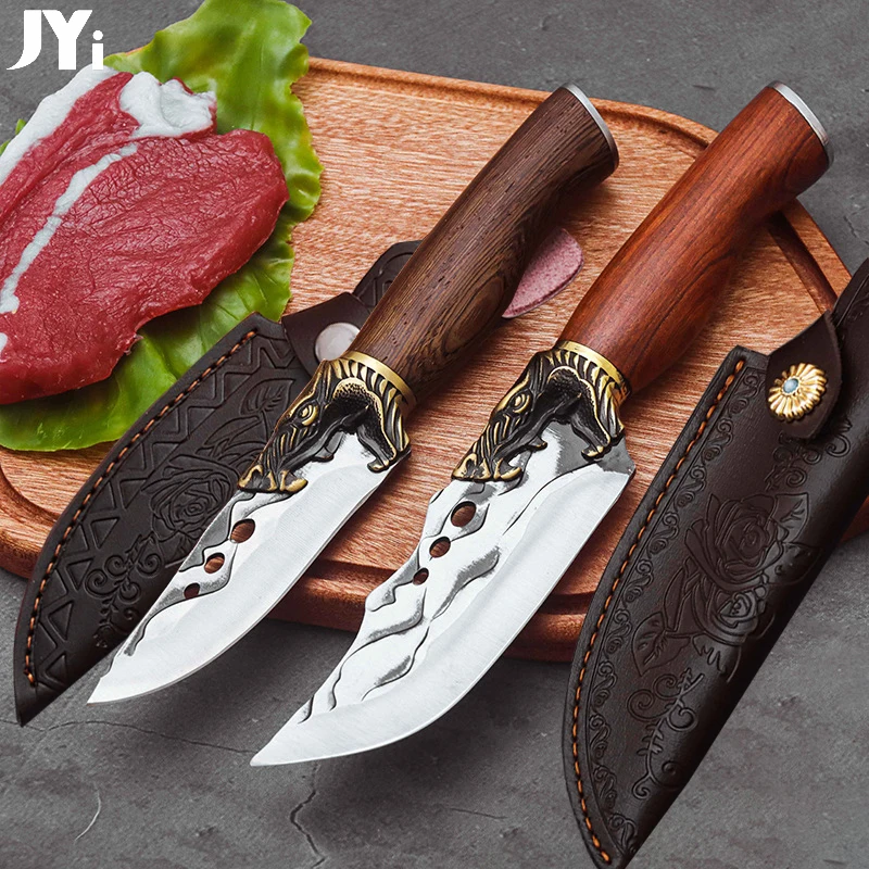 Forged Boning Knives Kitchen Cleaver Meat Fish Fruit Cutter Outdoor Barbecue Fishing Knife with Cover