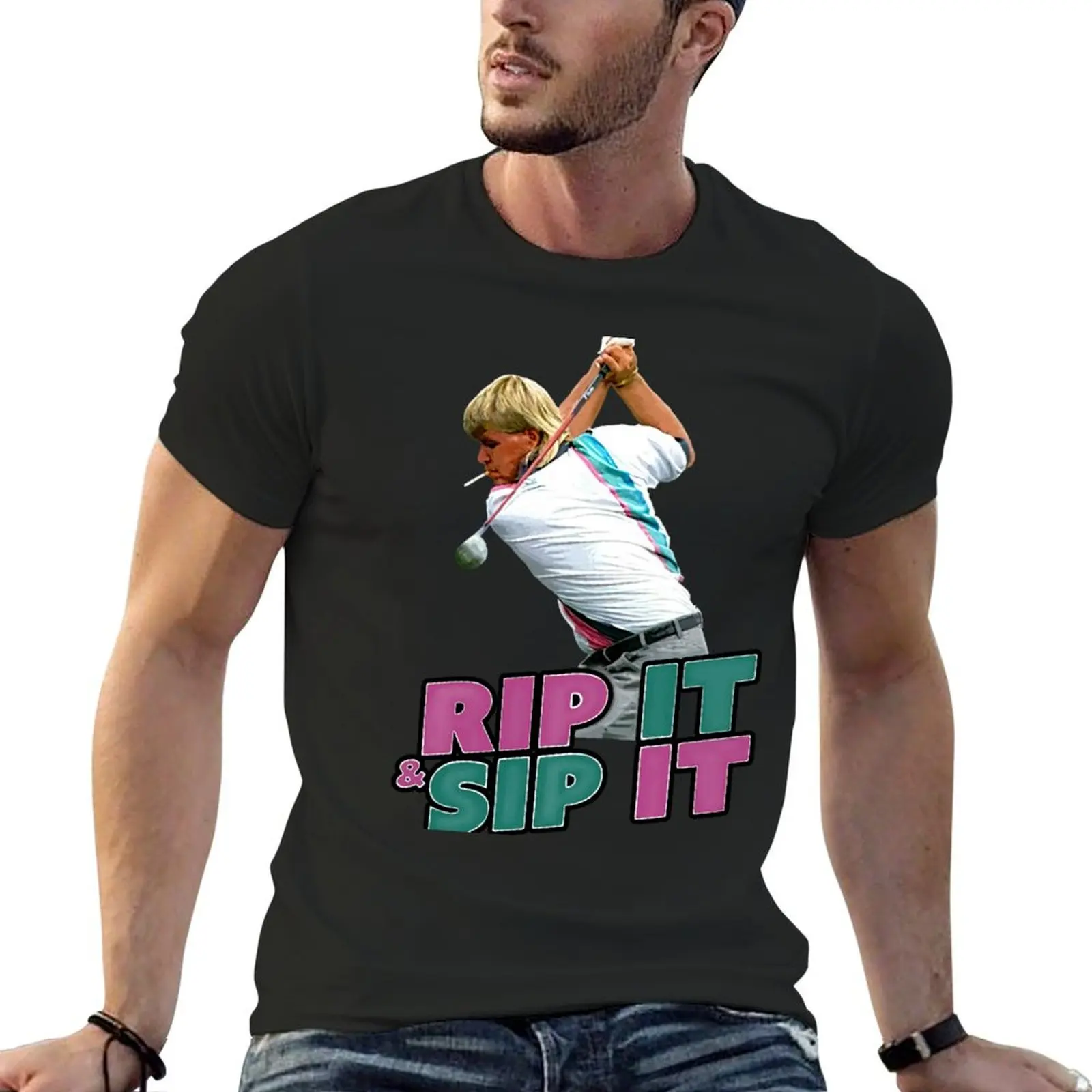 

John Daly Rip It Sip It Golf T-Shirt anime t shirts cute clothes tops animal prinfor boys Short sleeve tee men