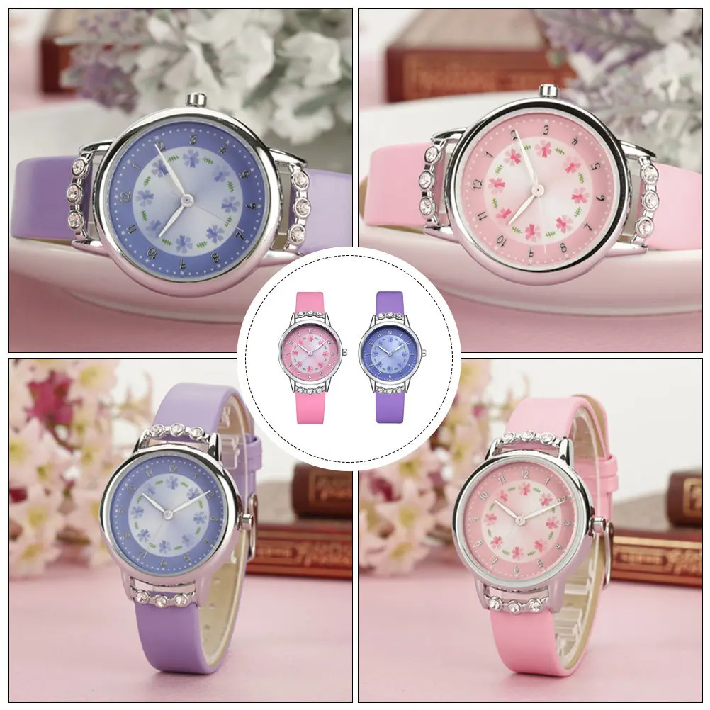 2pcs Kids Quartz Watch Waterproof Children Wrist Watch For Girls Cartoon Student Timepiece Adjustable Strap Watches For Kids