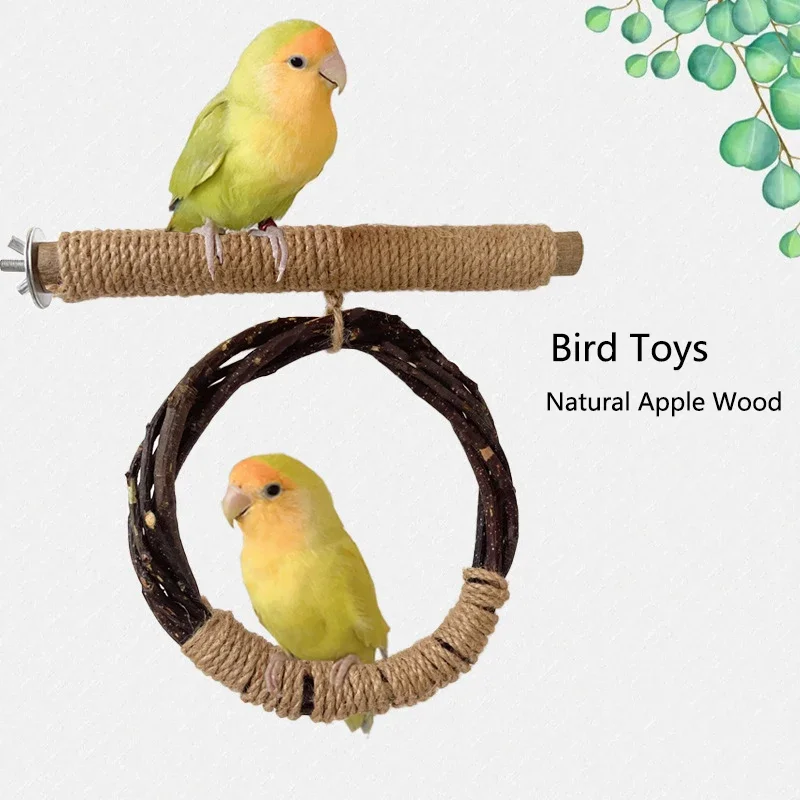 Natürliche Apfelbaum Holz Vogel hängen Ring Schaukel Ständer Haustier Sittich Wellensittich hängen Spielen Spielzeug Vogelkäfig Papagei Holz Schreibtisch Halter
