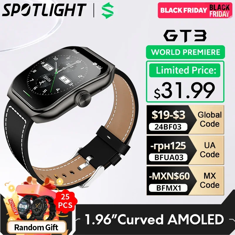 Black Shark Watch GT3 Global Version 24H Health Monitoring 1.96'' Curved Display 10 Days Battery Life 100+ Sport Modes IP68