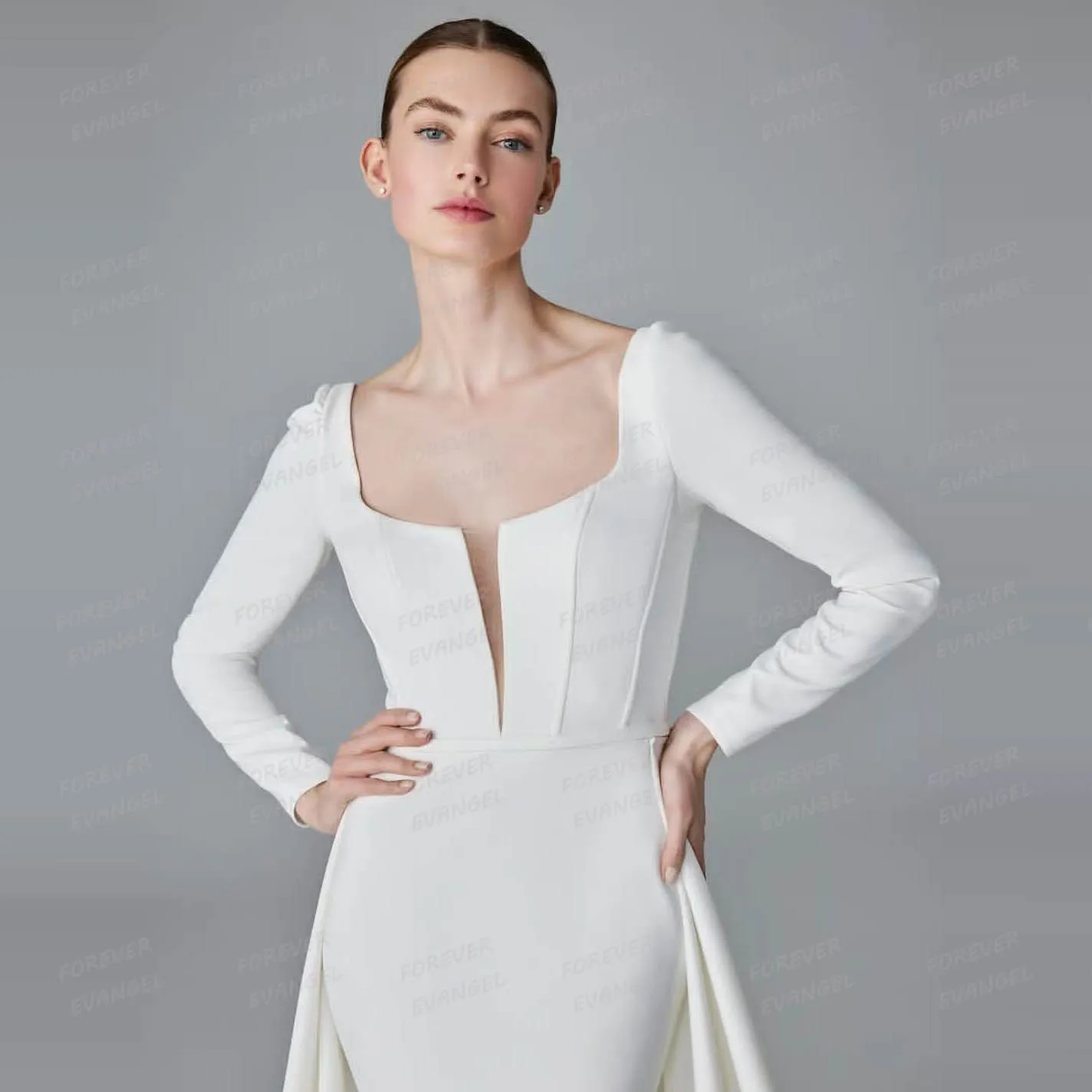 Simple Sexy Wedding Dresses Woman's Mermaid Satin Boat Neck Bride Gowns Formal 2 In 1 Backless 2026 Customized Vestidos De Novia