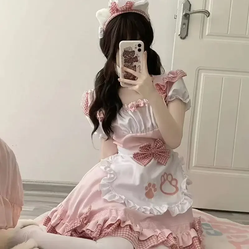 Women Maid Outfit Lolita Cosplay Cute Sexy Erotic Kawaii Cafe Costume Black White Men Uniform Apron Dress Cute Bowknot Costumes - view 3
