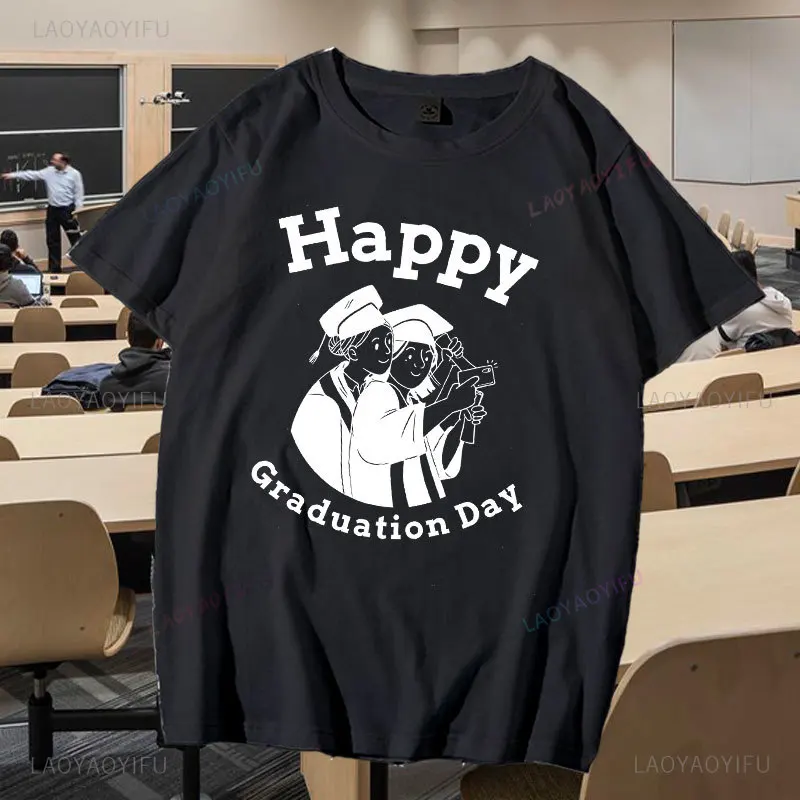 Happy Last Day of School Printed Shirt Women End of Year Cotton T Shirt School Graduation Tee Student Happy Graduation Shirts