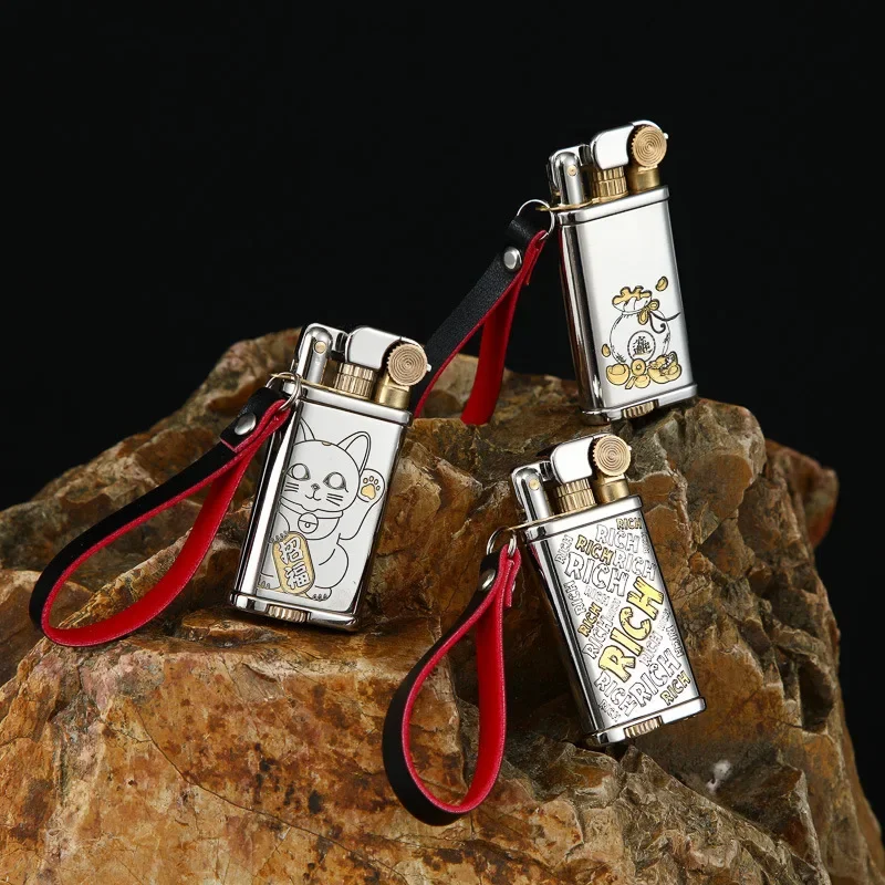 CHIEF Mini White Copper Arm Lifting Open Flame Kerosene Lighter Outdoor Leather Rope Portable Grinding Wheel men Lighters