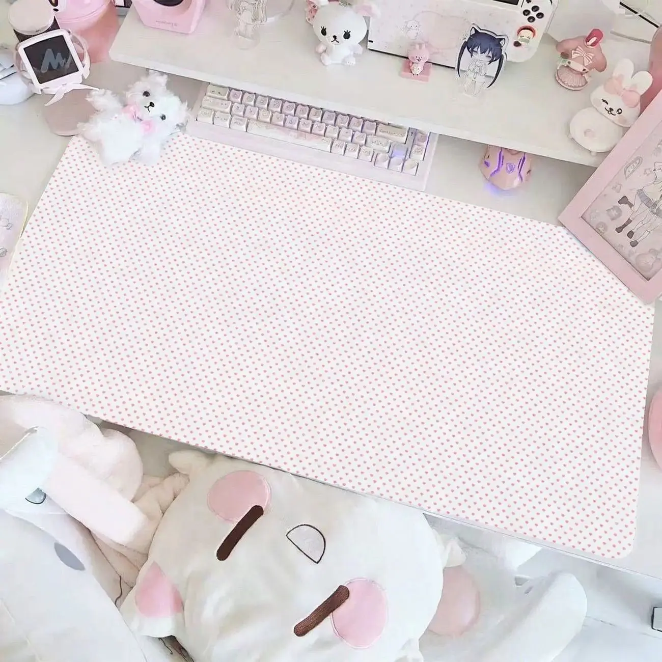 Leather PU Desk Pad Protector FULL Screen Blue Love Heart Y2K Mouse Pad Office Desk Mat Waterproof Non-Slip PU Desk Blotter Pad