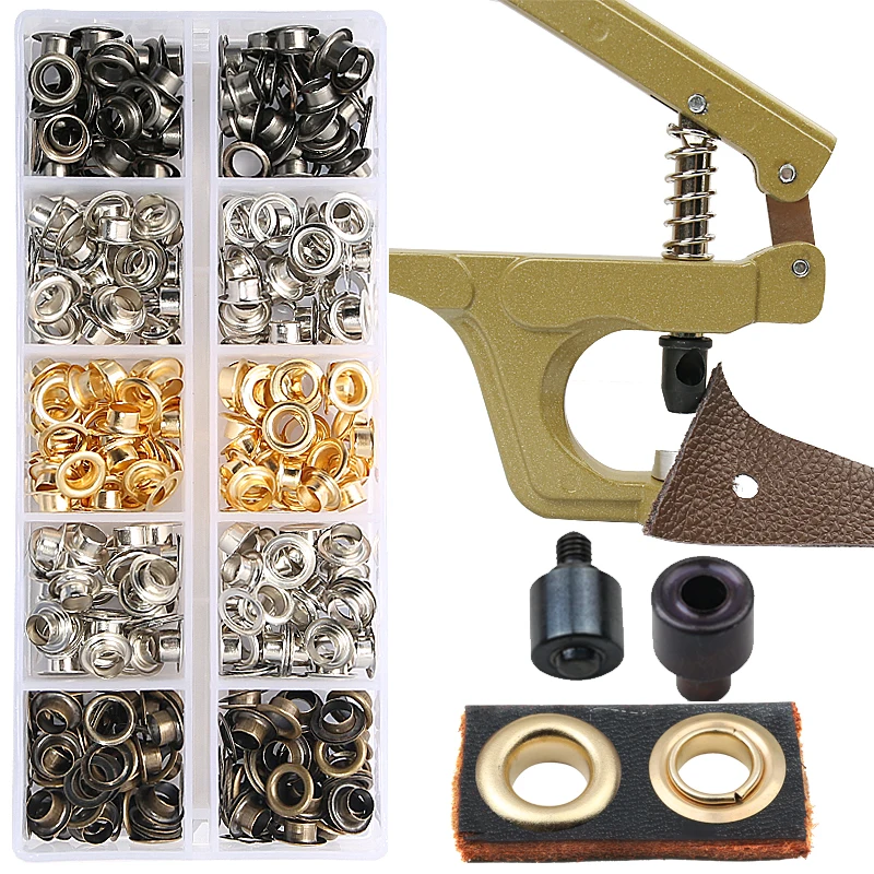 Ilhós de latão de 5/8mm com alicate multifuncional, kit de ilhós de couro, anéis redondos para sapatos, bolsa, cinto, scrapbooking