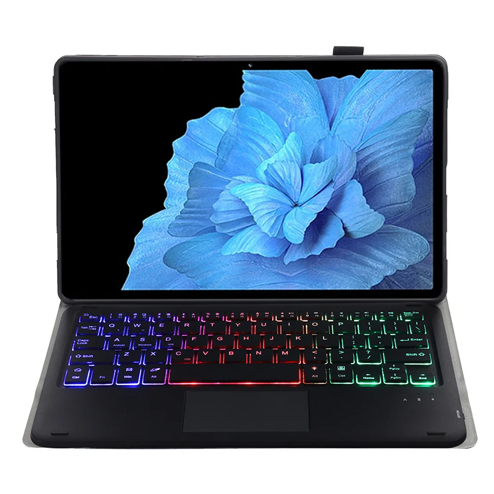 Vivo Pad용 AV11-AS 백라이트 터치패드 + 가죽 태블릿 케이스가 포함된 Bluetooth 호환 키보드 - 블랙