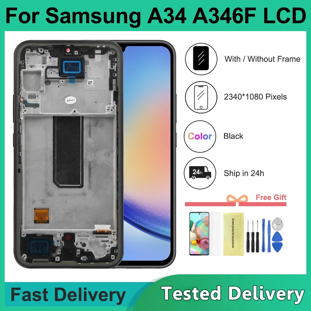 

6,6 "для AMOLED для Samsung A34 5G A346B ЖК-дисплей с цифровым преобразователем сенсорного экрана в сборе для Samsung A346U ЖК-дисплей