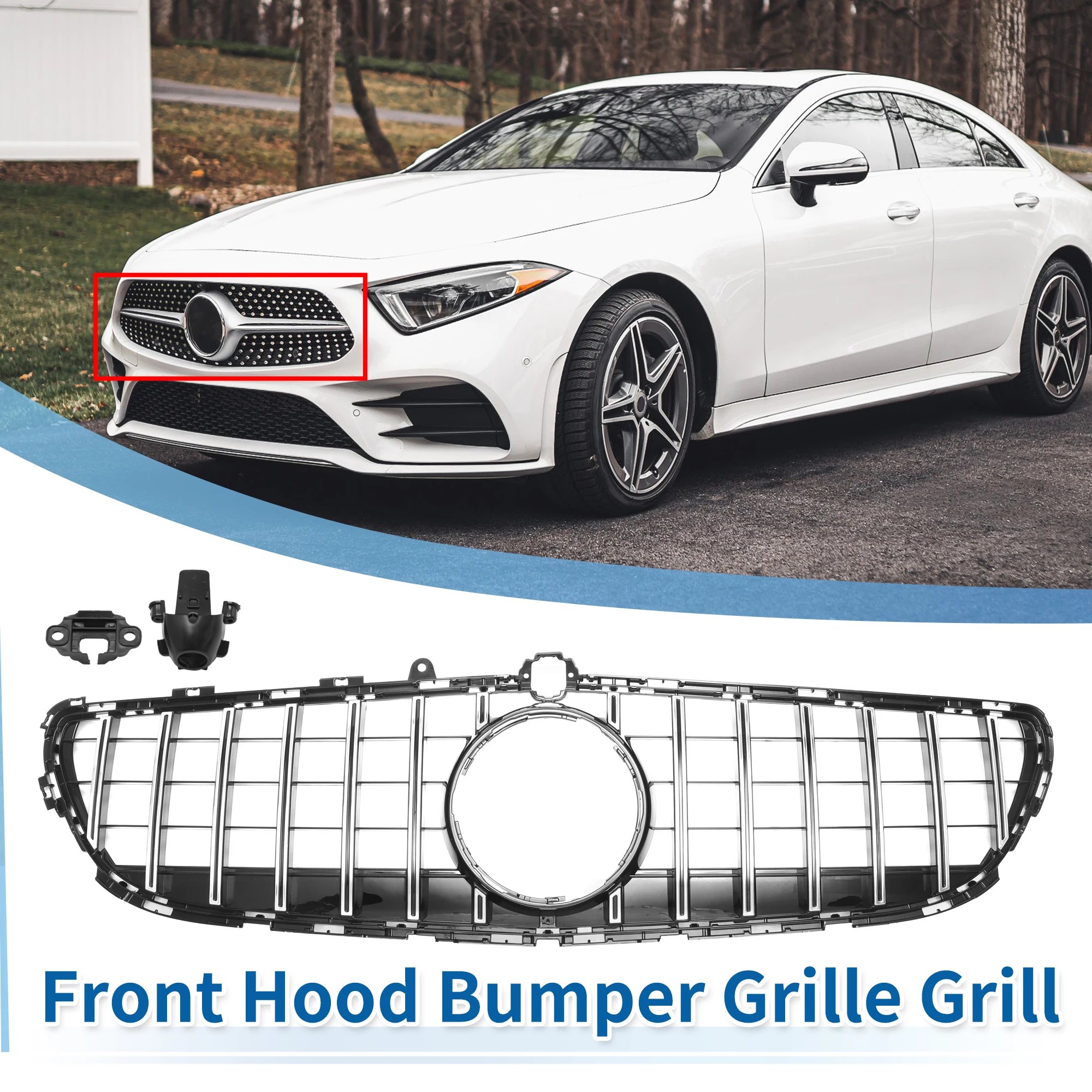 UXCELL Front Upper Hood Bumper Grille Grill for Mercedes-Benz CLS400 2015-2018 Front Upper Bumper Kidney Grille Grill AMG Style