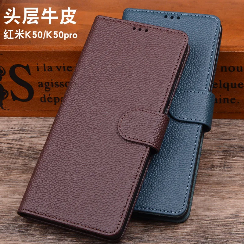 

Hot Sales Luxury Genuine Leather Flip Phone Case For Xiaomi Redmi K50 K40s Pro Leather Half Pack Phone Cover Procases Shockproof