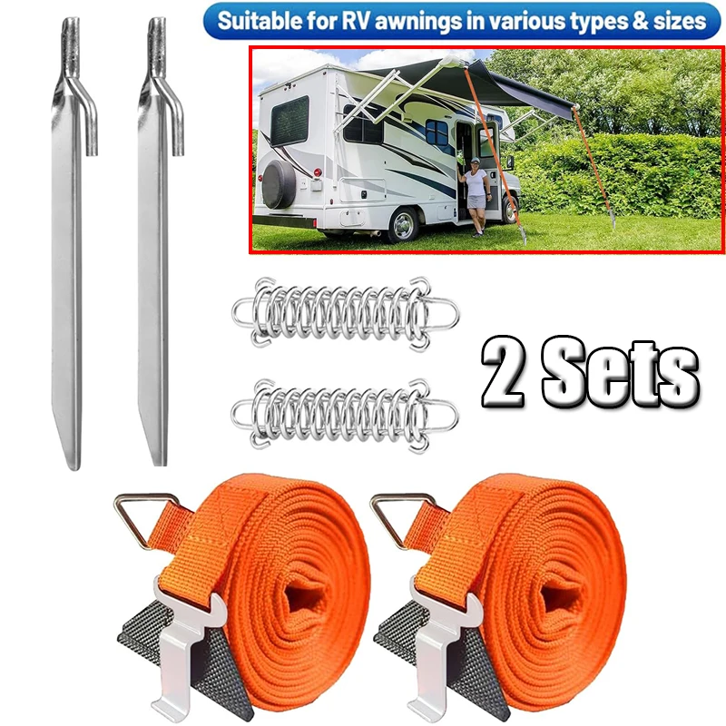 2-In-1 Caravan Awning Storm Band Straps Tie Down Kits For Thule Fiamma RV Dometic Awning Canopy Fit For Most Motorhomes