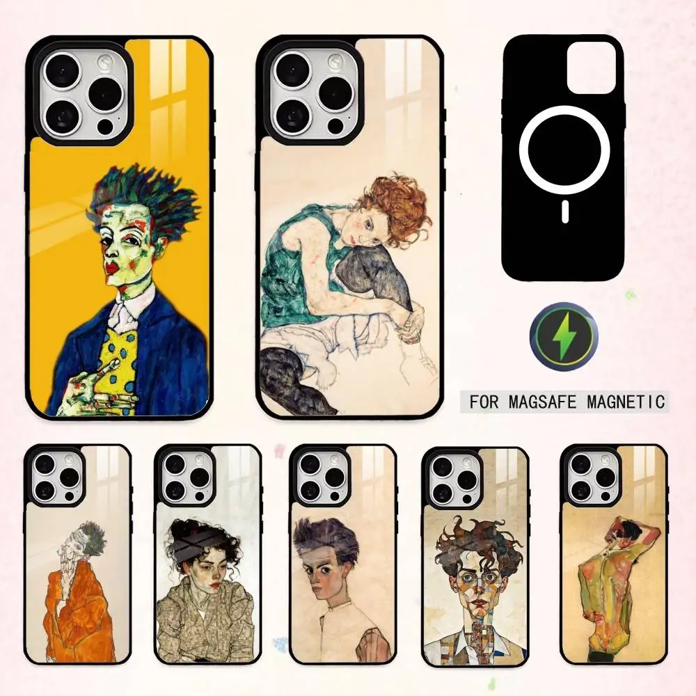 

P-Painter E-Egon S-Schiele Phone Case For iPhone17,16,15,14,13,12,11 Plus,Pro Max Magnetic For Magsafe Wireless Charging