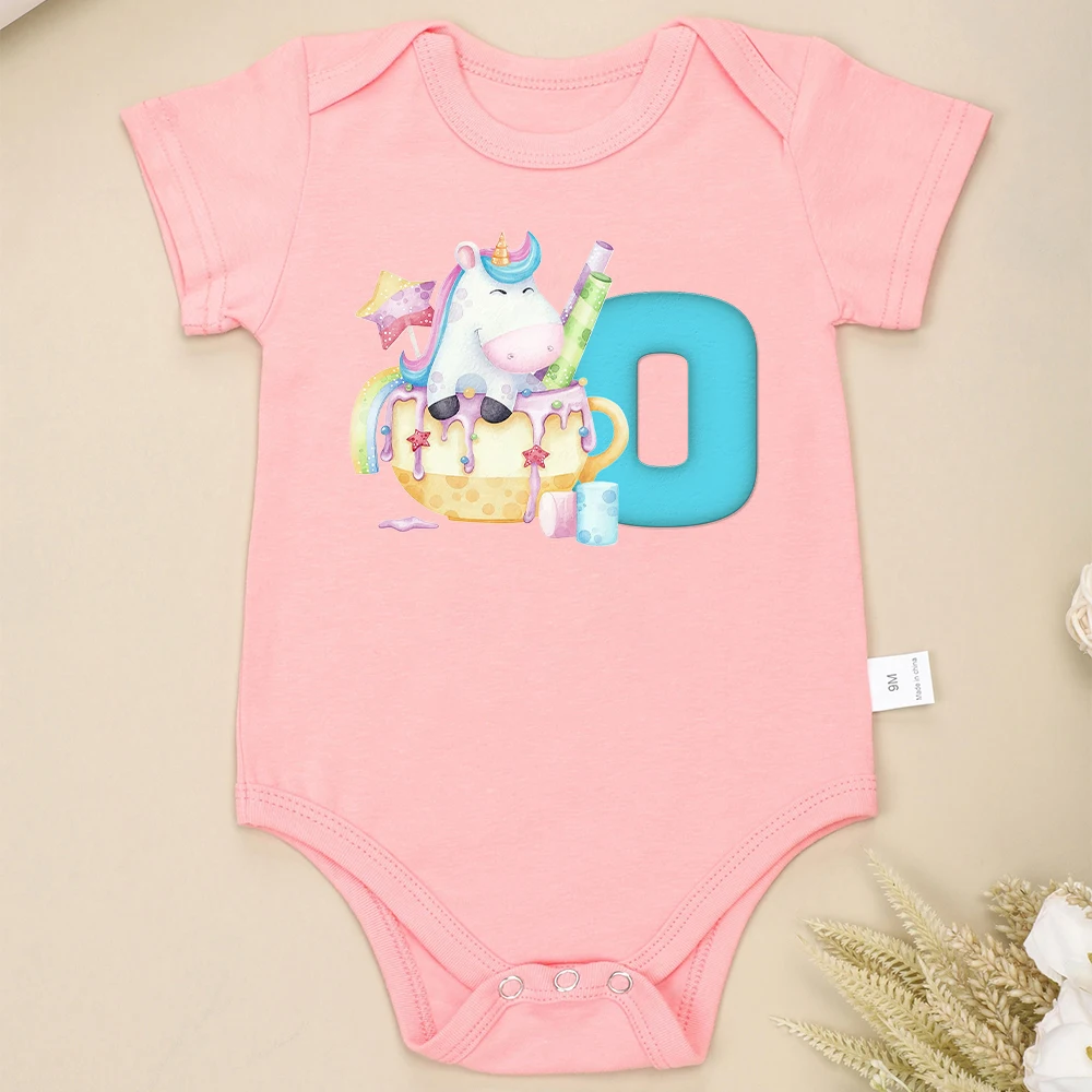 

Baby Girl Clothes Sweet Cute Pink Cotton Onesie Cartoon Unicorn Letter Print Casual Toddler Jumpsuit Summer Breathable Soft