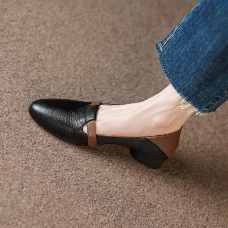 

Новинка 2023 года, осенняя женская обувь на каблуке, элегантные кожаные сандалии с острым носком, модные туфли-лодочки на мелком каблуке, удобные платья, Zapatillas Mujer