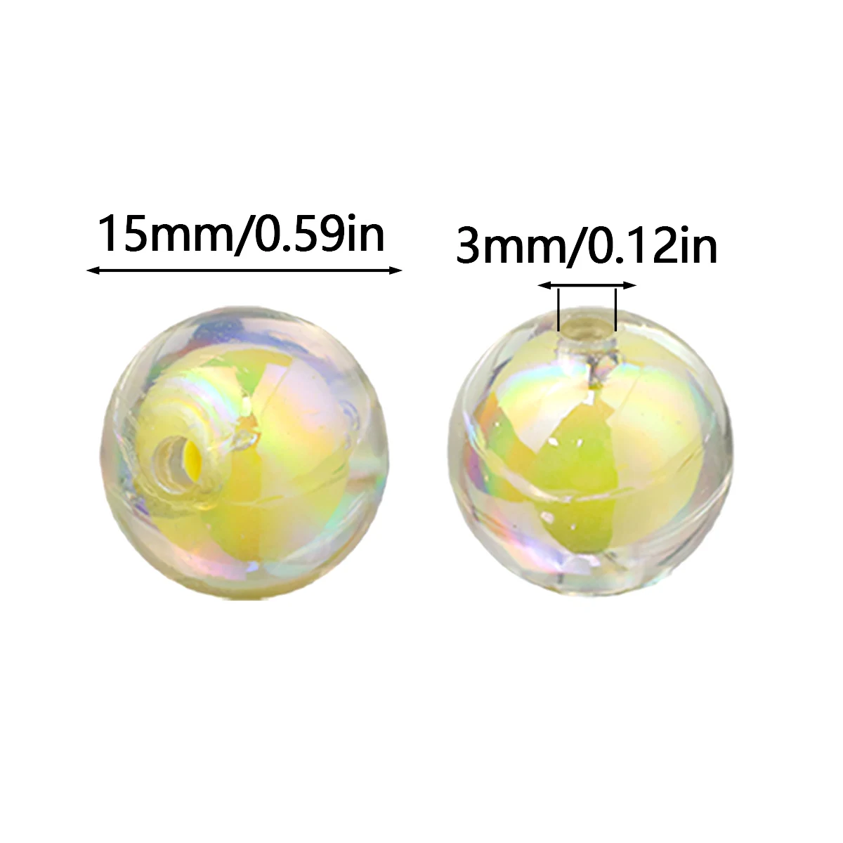 15mm 5pcs Double Layer Yellow Acrylic Round Beads Inside Bead Design Through Hole Beads For DIY Bracelet Necklace Jewelry Making