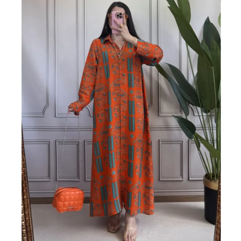 

2024 New Fashion Personalized Casual Positioning Printed Loose Women's Dress Long Skirt Vestidos De Mujer